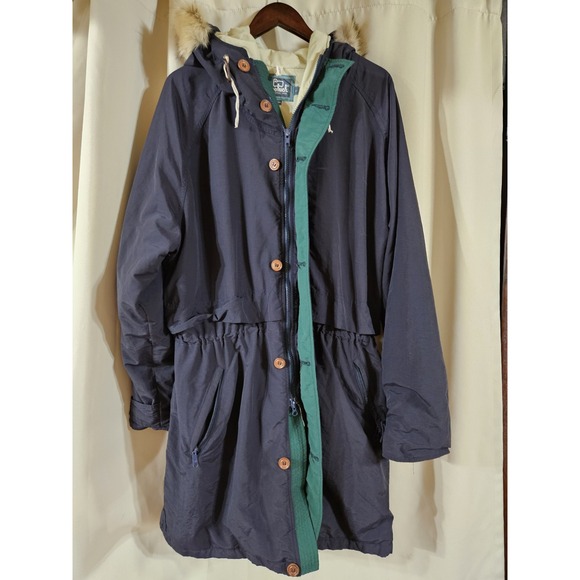 Woolrich Jacket Men L Blue Solid Parka Thinsulate Lined Hooded Vintage USA - Picture 1 of 10